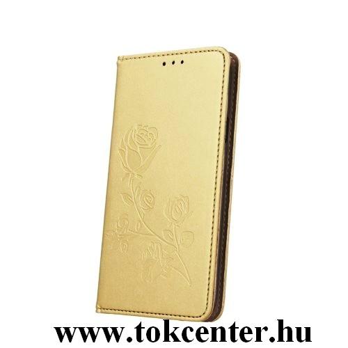 Xiaomi Redmi 4A Telefonvédő (rózsa mintás) szilikon keretes könyvtok, ARANY