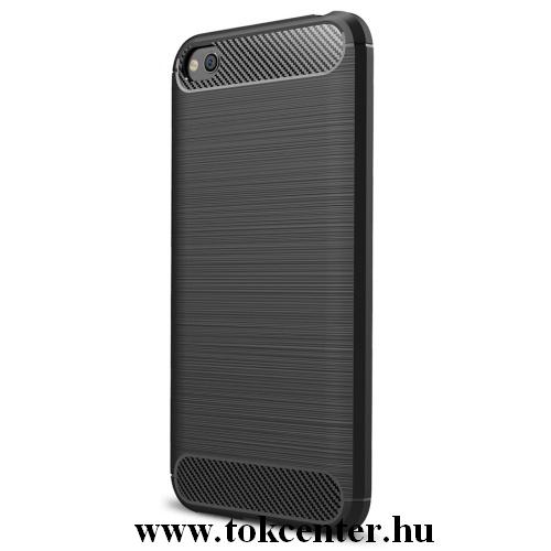 Samsung Galaxy A20e (SM-202F) Telefonvédő gumi / szilikon (közepesen ütésálló, légpárnás sarok, szálcsiszolt, karbonminta) FEKETE