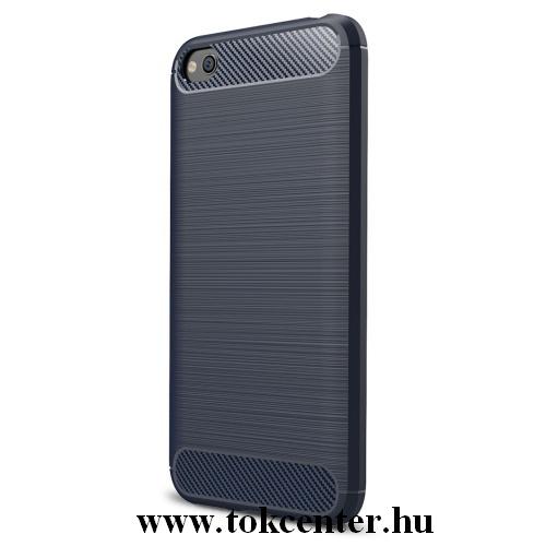 Samsung Galaxy A70 (SM-705F) Telefonvédő gumi / szilikon (közepesen ütésálló, légpárnás sarok, szálcsiszolt, karbonminta) SÖTÉTKÉK