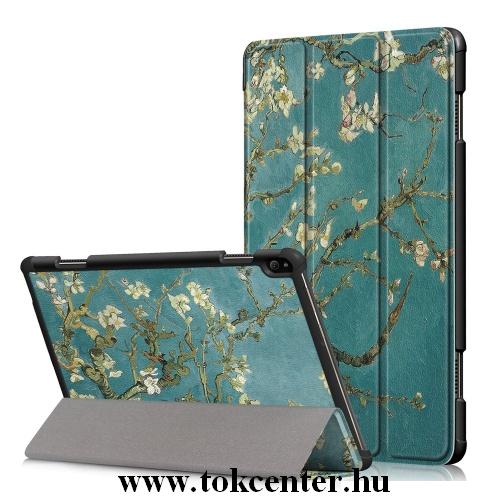 Samsung Galaxy Tab S5e 10.5 LTE (SM-T725) /Samsung Galaxy Tab S5e 10.5 WIFI (SM-T720) Tok álló, bőr (aktív flip, oldalra nyíló, TRIFOLD asztali tartó funkció, virágminta) ZÖLD