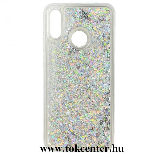 Huawei Y6 2019 (Y6 Prime 2019) Telefonvédő gumi / szilikon (csillogó gyöngy, folyadék hátlap) EZÜST