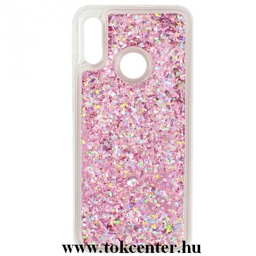 Samsung Galaxy A70 (SM-A705F) Telefonvédő gumi / szilikon (csillogó gyöngy, folyadék hátlap) LILA