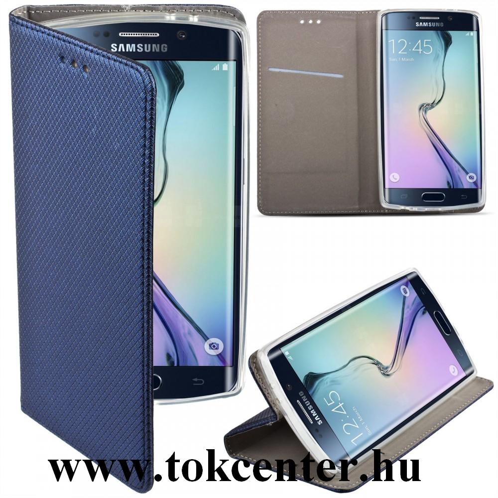 Huawei Y5 2019 sötétkék mágneses átlátszó szilikon keretes könyvtok