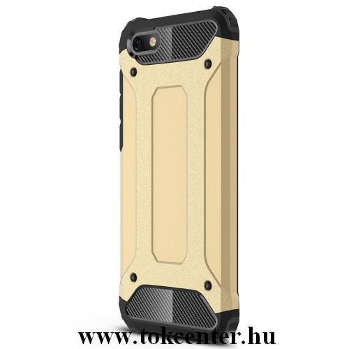 Samsung Galaxy A70 (SM-A705F) Defender műanyag telefonvédő (közepesen ütésálló, légpárnás sarok, gumi / szilikon belső, fémhatás) ARANY