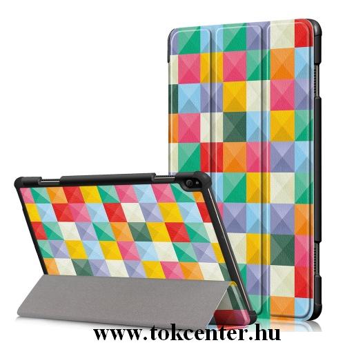 Samsung Galaxy Tab A 10.1 LTE (2019) SM-T515 /Samsung Galaxy Tab A 10.1 WIFI (2019) SM-T510 Tok álló, bőr (FLIP, TRIFOLD asztali tartó funkció, kocka minta) SZÍNES