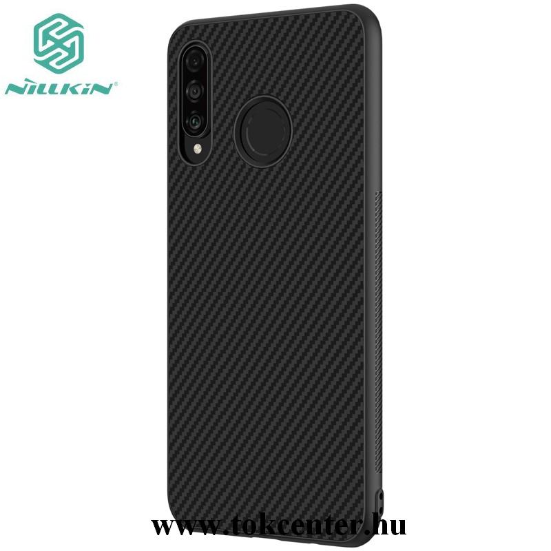 Huawei P30 Lite (Nova 4e) NILLKIN SYNTHETIC FIBER műanyag telefonvédő (karbon minta) FEKETE