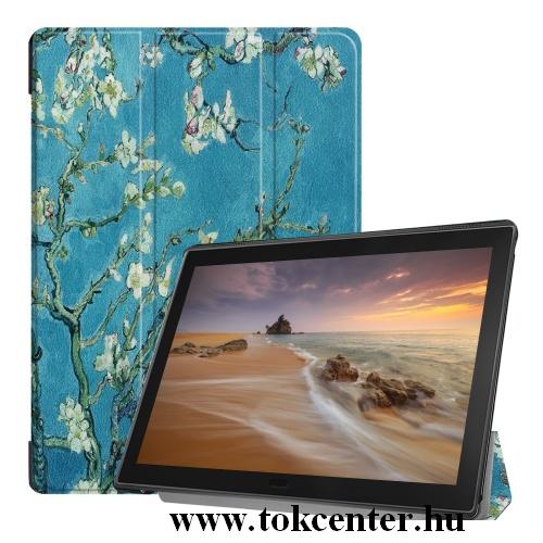 Samsung Galaxy Tab A 10.1 LTE (2019) SM-T515 /Samsung Galaxy Tab A 10.1 WIFI (2019) SM-T510 Tok álló, bőr (aktív flip, oldalra nyíló, TRIFOLD asztali tartó funkció, virágminta) ZÖLD