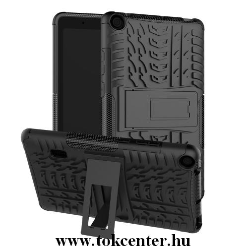 Xiaomi Redmi 7 (Redmi Y3) Defender műanyag telefonvédő (közepesen ütésálló, gumi / szilikon belső, kitámasztó, autógumi minta) FEKETE