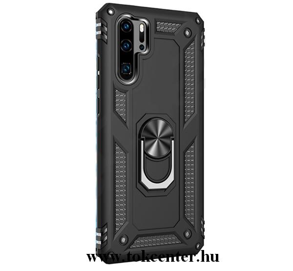 Huawei P30 Pro Defender műanyag telefonvédő (közepesen ütésálló, gumi / szilikon belső, telefontartó gyűrű, beépített fémlemez) FEKETE