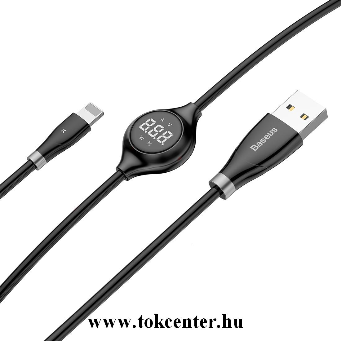 BASEUS adatátvitel kábel és töltő (lightning 8 pin, 100 cm, LED kijelző, gyorstöltés) FEKETE