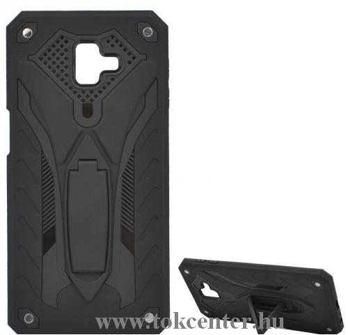 Samsung Galaxy A70 (SM-A705F) Defender műanyag telefonvédő (közepesen ütésálló, gumi / szilikon belső, kitámasztó) FEKETE