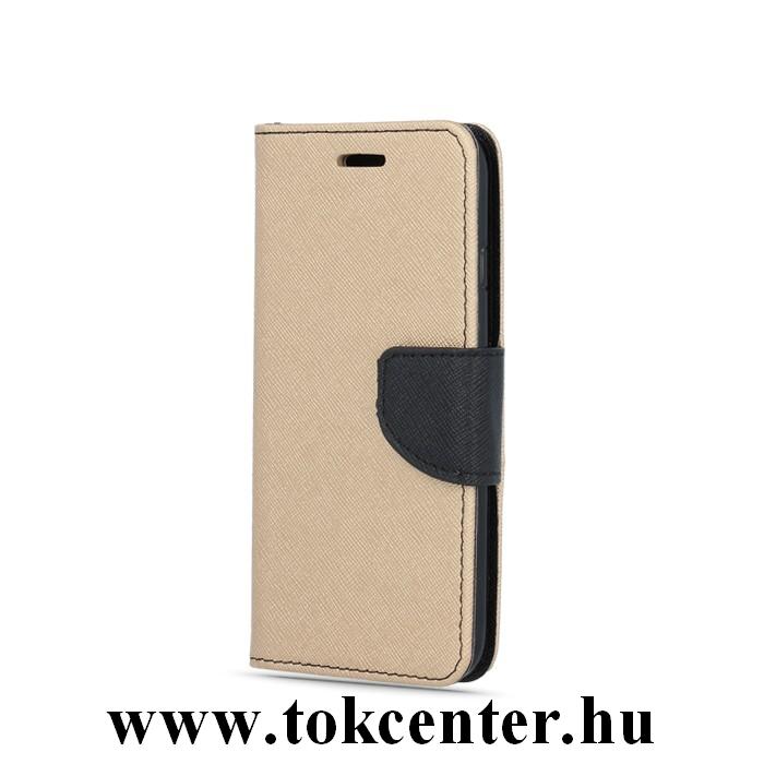 FANCY Samsung J415 Galaxy J4 Plus arany-fekete szilikon keretes könyvtok