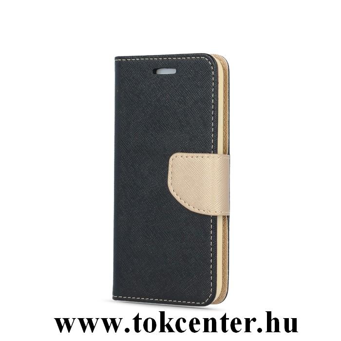 FANCY Huawei Mate 20 Lite fekete-arany szilikon keretes könyvtok