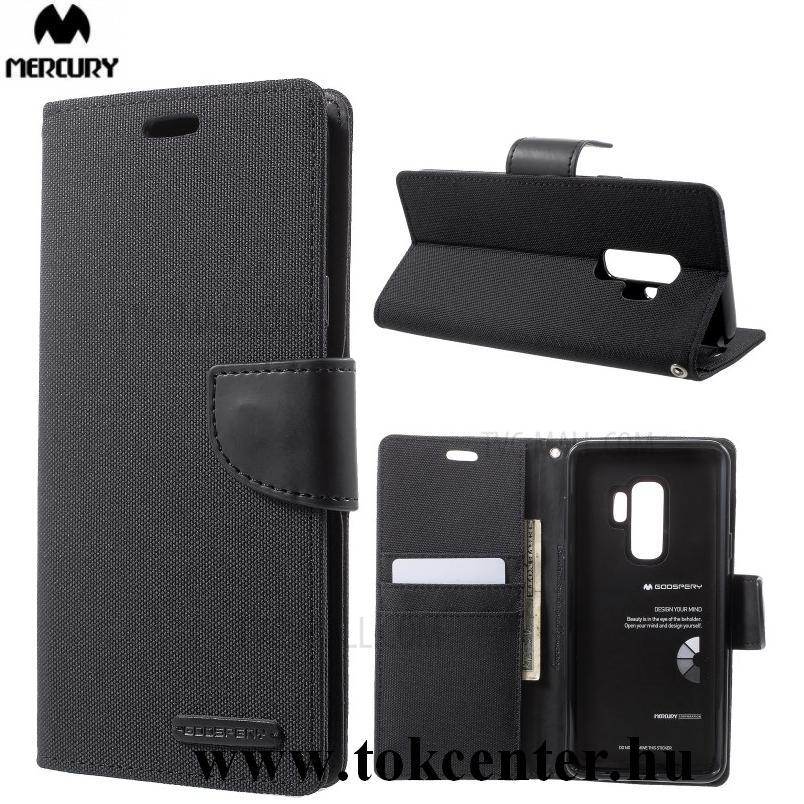 Samsung Galaxy A40 (SM-A405F) MERCURY Canvas Diary tok álló (FLIP, oldalra nyíló, asztali tartó funkció, textil hatás) FEKETE