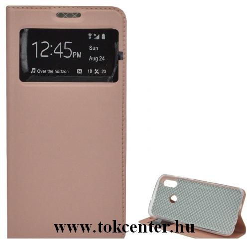 Samsung Galaxy A70 (SM-705F) Tok álló, bőr (FLIP, oldalra nyíló, hívókijelzés, asztali tartó funkció, View Window) ROZÉARANY