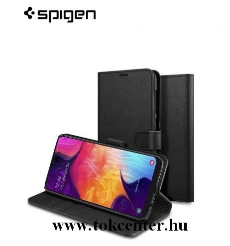 Samsung Galaxy A30s (SM-A307F) /Samsung Galaxy A50 (SM-A505F) SPIGEN WALLET S SAFFIANO tok álló, bőr (FLIP, oldalra nyíló, bankkártya tartó, asztali tartó funkció) FEKETE (611CS26267)