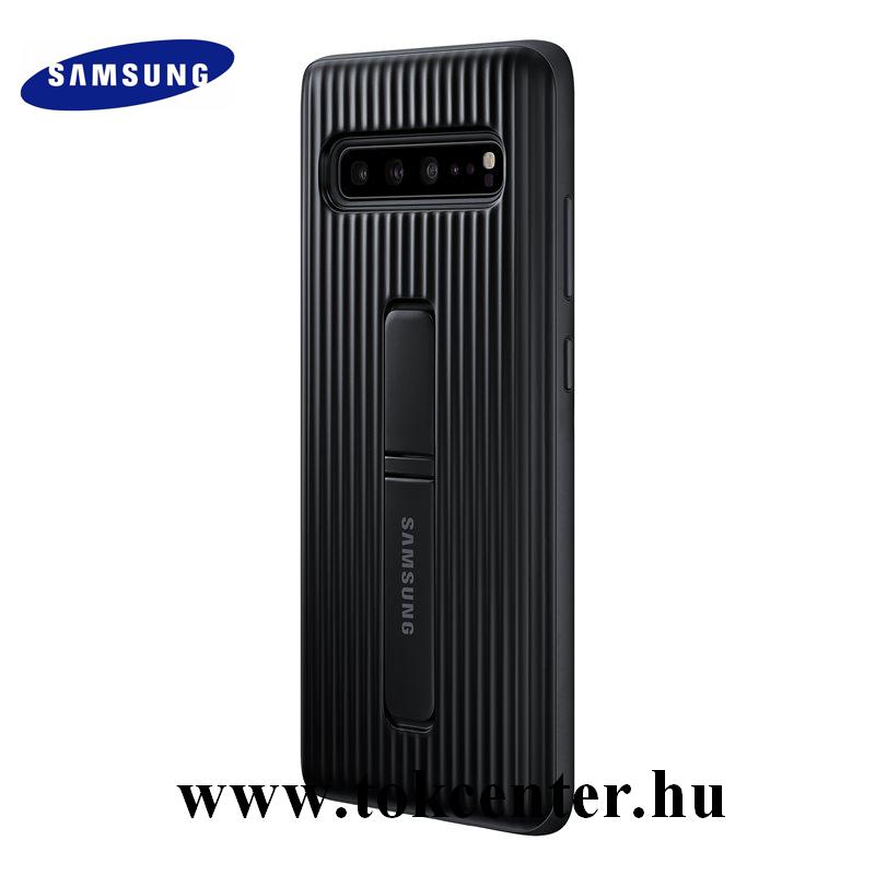 Samsung Galaxy S10 5G (SM-G977U) Műanyag telefonvédő (dupla rétegű, gumírozott, asztali tartó funkció) FEKETE (EF-RG977CBEGWW)