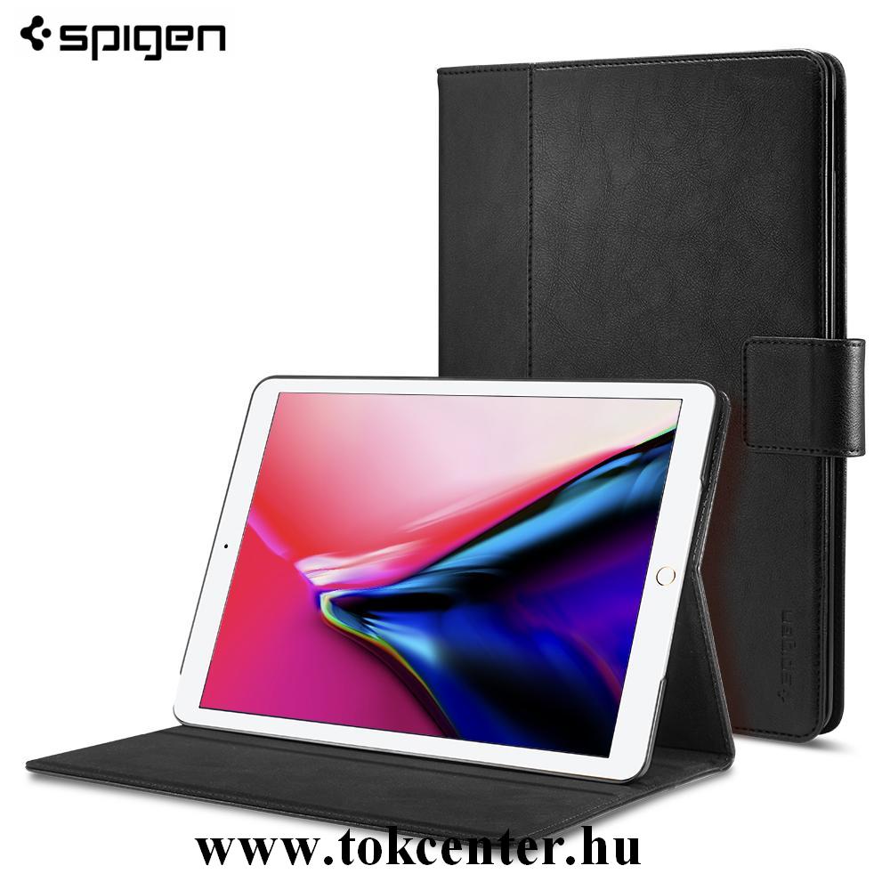 Apple IPAD 9.7 (2017) /Apple IPAD 9.7 (2018) SPIGEN műanyag telefonvédő (aktív bőr flip, oldalra nyíló, TRIFOLD asztali tartó funkció) FEKETE