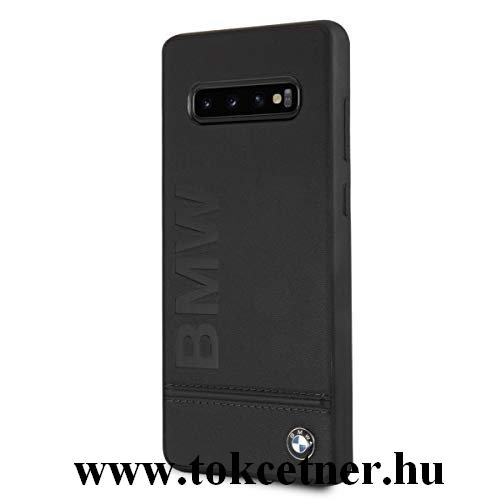 Samsung Galaxy S10e (SM-G970) BMW SIGNATURE IMPRINT LOGO műanyag telefonvédő (valódi bőrbevonat) FEKETE
