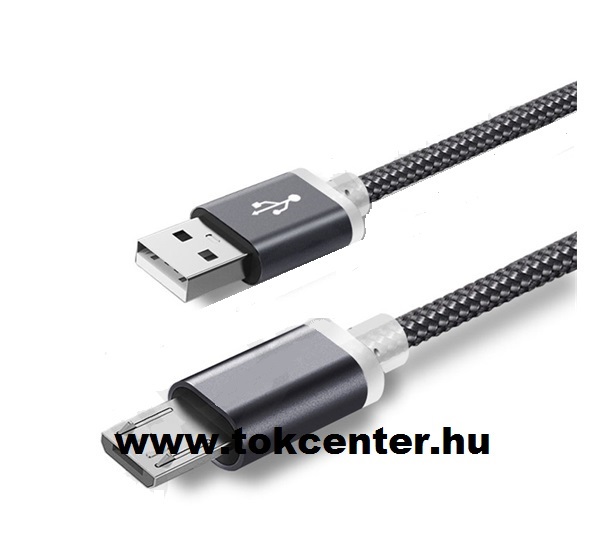 Adatátvitel adatkábel és töltő (microUSB speciális, 10 mm hosszított fej, 100 cm, cipőfűző minta) SZÜRKE