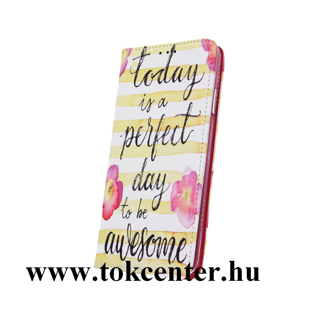 Xiaomi Redmi 6 Tok álló, FLIP, szilikon keretes oldalra nyíló telefonvédő, asztali tartó funkció, ''Awesome''	