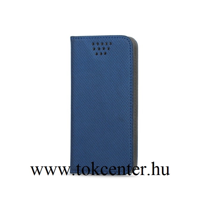 Tok álló, bőr (oldalra nyíló, csúsztatható, öntapadós rögzítés, univerzális, 4.7-5'' méret, rombuszminta) KÉK