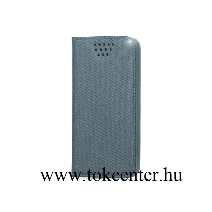 Tok álló, bőr (oldalra nyíló, csúsztatható, öntapadós rögzítés, univerzális, 4.7-5.3'' méret, rombuszminta) SZÜRKE