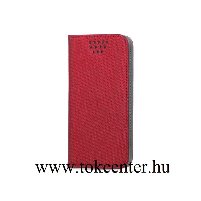 Tok álló, bőr (oldalra nyíló, csúsztatható, öntapadós rögzítés, univerzális, 5.5-5.7'' méret, rombuszminta) PIROS