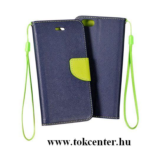 Samsung Galaxy Note 10 (SM-N970F) Tok álló, bőr hatású (FLIP, oldalra nyíló, asztali tartó funkció, csuklópánt, textil minta) SÖTÉTKÉK