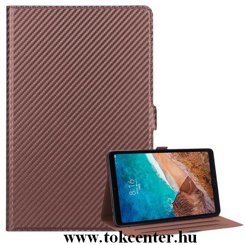 Huawei MediaPad M6 10.8 LTE /Huawei MediaPad M6 10.8 WIFI Tok álló, bőr hatású (FLIP, oldalra nyíló, asztali tartó funkció, karbon minta) BARNA