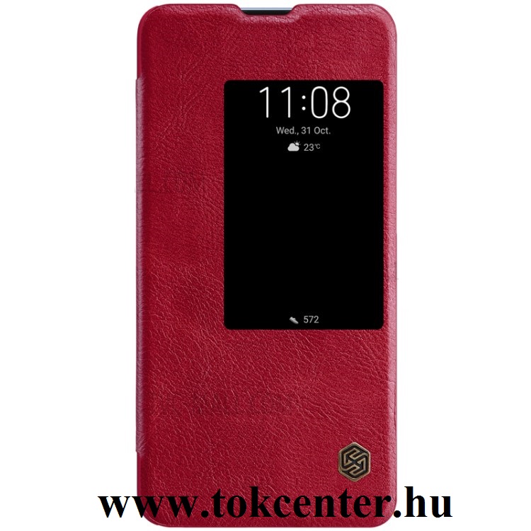 HUAWEI Mate 20 NILLKIN QIN tok álló, bőr (aktív flip, oldalra nyíló, S-View Cover) PIROS	