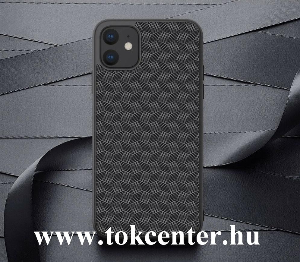 Apple iPhone 11 NILLKIN SYNTHETIC FIBER PLAID műanyag telefonvédő (gumírozott, 3D, csíkos minta) FEKETE