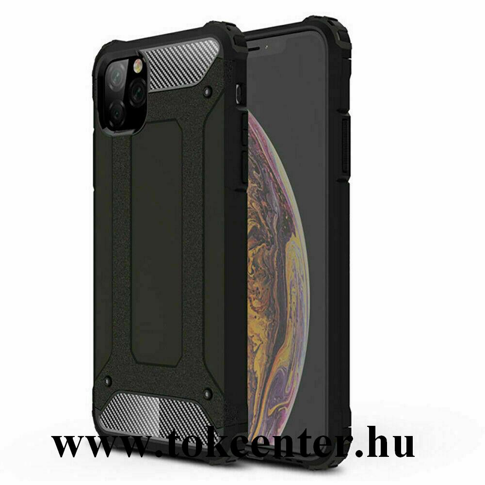 Apple iPhone 11 Pro Max Defender műanyag telefonvédő (közepesen ütésálló, légpárnás sarok, szilikon belső, fémhatás) FEKETE