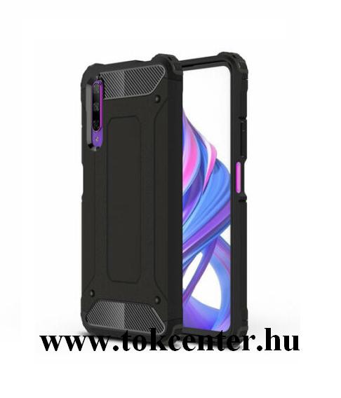 Honor 9X Defender műanyag telefonvédő (közepesen ütésálló, szilikon belső, fémhatás) FEKETE