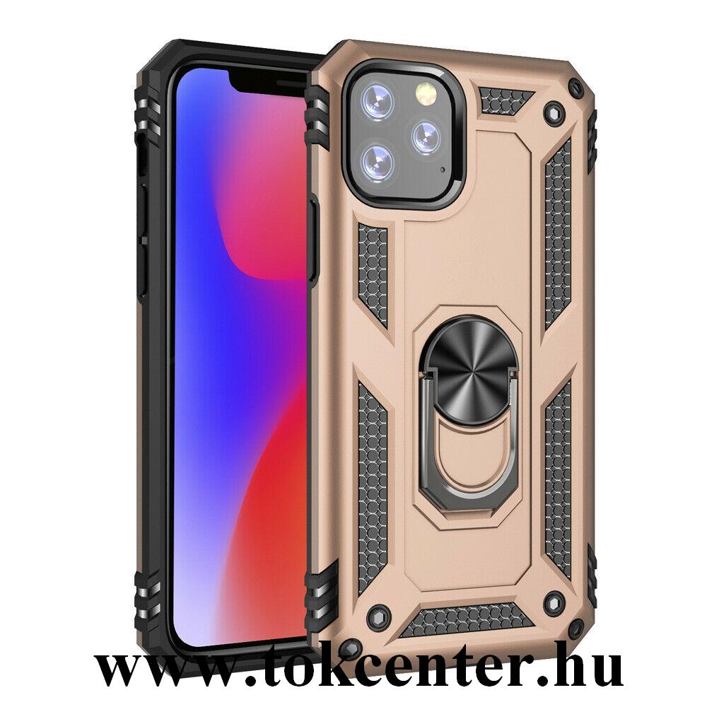 Apple iPhone 11 Pro Defender műanyag telefonvédő (közepesen ütésálló, szilikon belső, telefontartó gyűrű, beépített fémlemez) ARANY