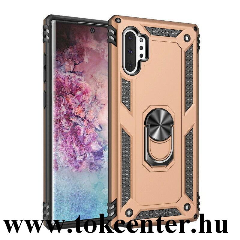 Samsung Galaxy Note 10 Plus (SM-N975F) Defender műanyag telefonvédő (közepesen ütésálló, szilikon belső, telefontartó gyűrű, beépített fémlemez) ARANY