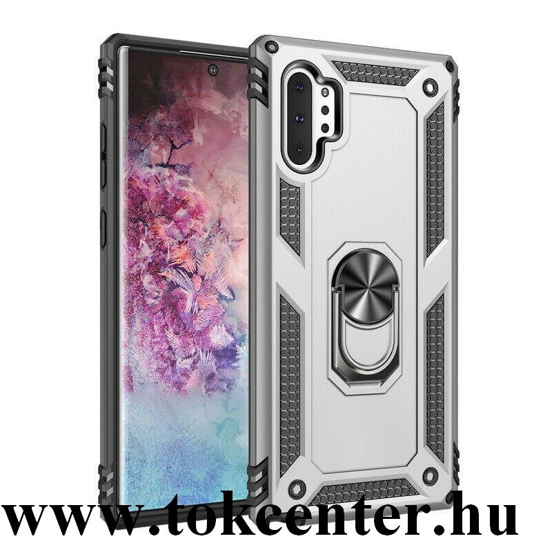 Samsung Galaxy Note 10 Plus (SM-N975F) Defender műanyag telefonvédő (közepesen ütésálló, szilikon belső, telefontartó gyűrű, beépített fémlemez) EZÜST