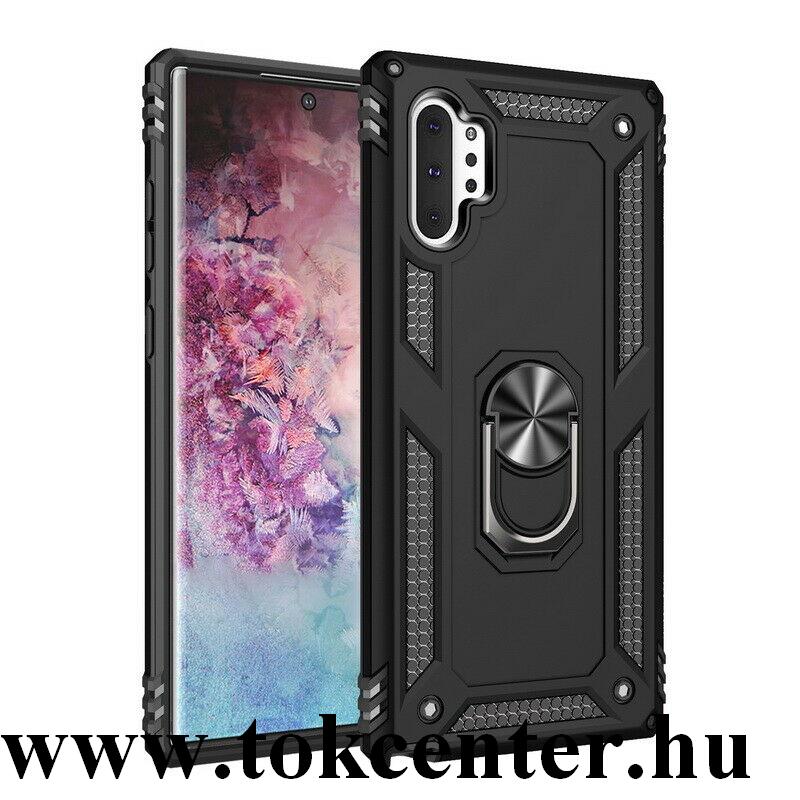 Samsung Galaxy Note 10 Plus (SM-N975F) Defender műanyag telefonvédő (közepesen ütésálló, szilikon belső, telefontartó gyűrű, beépített fémlemez) FEKETE