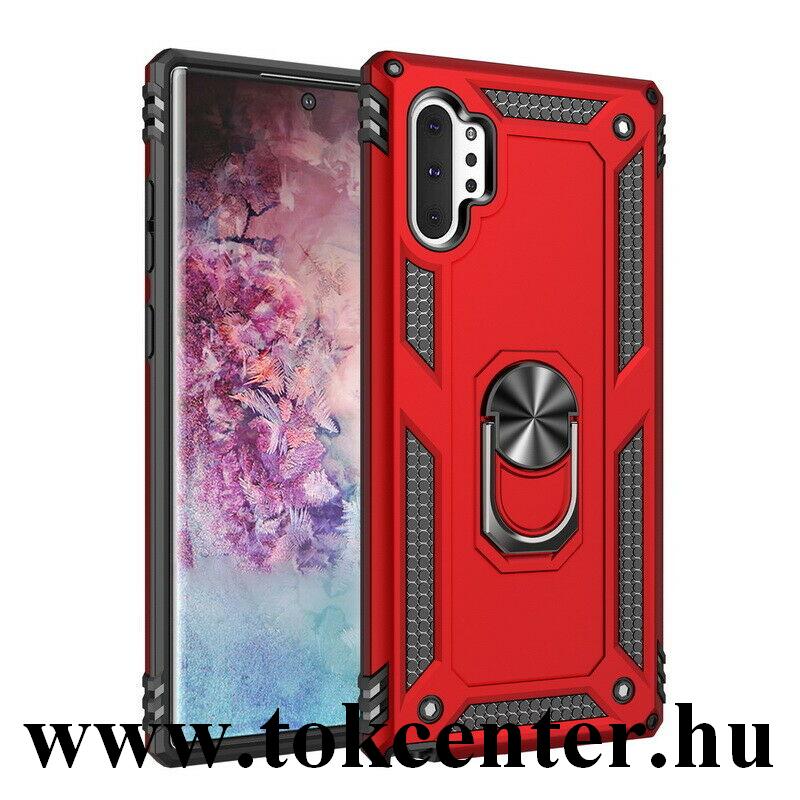 Samsung Galaxy Note 10 Plus (SM-N975F) Defender műanyag telefonvédő (közepesen ütésálló, szilikon belső, telefontartó gyűrű, beépített fémlemez) PIROS
