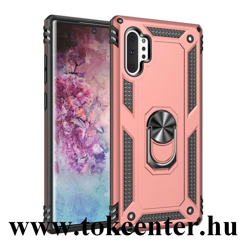 Samsung Galaxy Note 10 Plus (SM-N975F) Defender műanyag telefonvédő (közepesen ütésálló, szilikon belső, telefontartó gyűrű, beépített fémlemez) ROZÉARANY