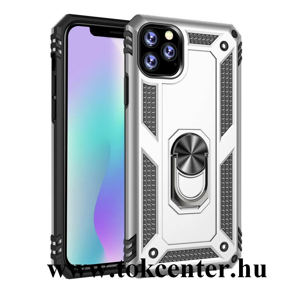 Apple iPhone 11 Pro Defender műanyag telefonvédő (közepesen ütésálló, szilikon belső, telefontartó gyűrű, beépített fémlemez) EZÜST