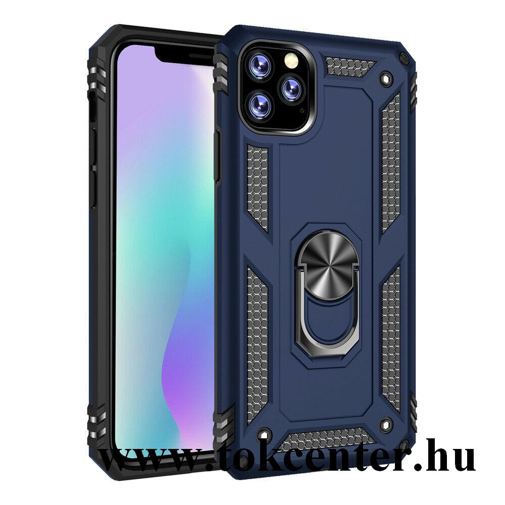 Apple iPhone 11 Pro Defender műanyag telefonvédő (közepesen ütésálló, szilikon belső, telefontartó gyűrű, beépített fémlemez) SÖTÉTKÉK