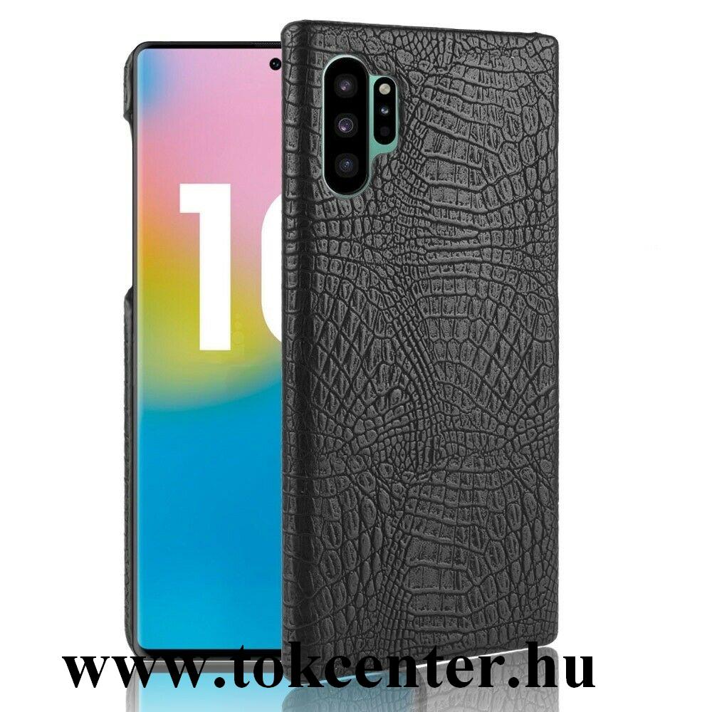 Samsung Galaxy Note 10 Plus (SM-N975F) Műanyag telefonvédő (bőr hatású, krokodilbőr minta) FEKETE