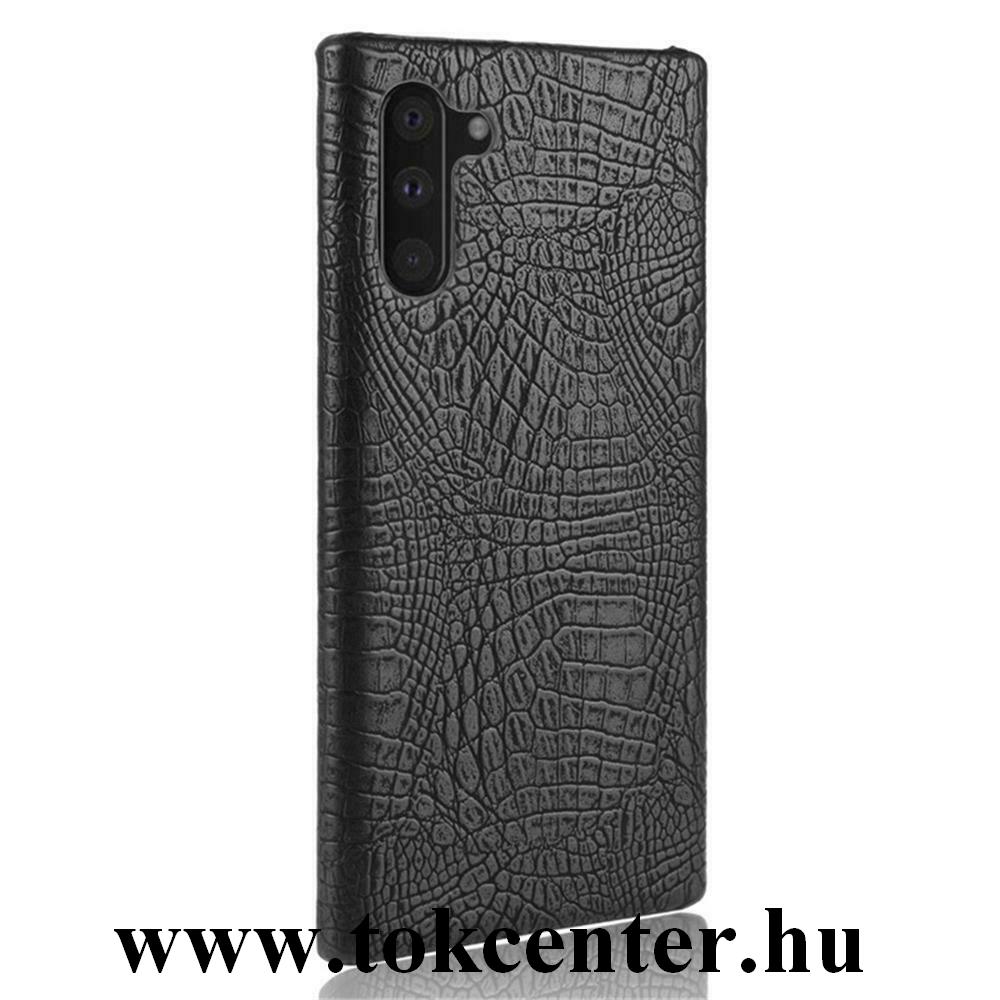 Samsung Galaxy Note 10 (SM-N970F) Műanyag telefonvédő (bőr hatású, krokodilbőr minta) FEKETE