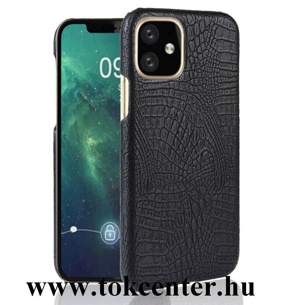 Apple iPhone 11 Műanyag telefonvédő (bőr hatású, krokodilbőr minta) FEKETE