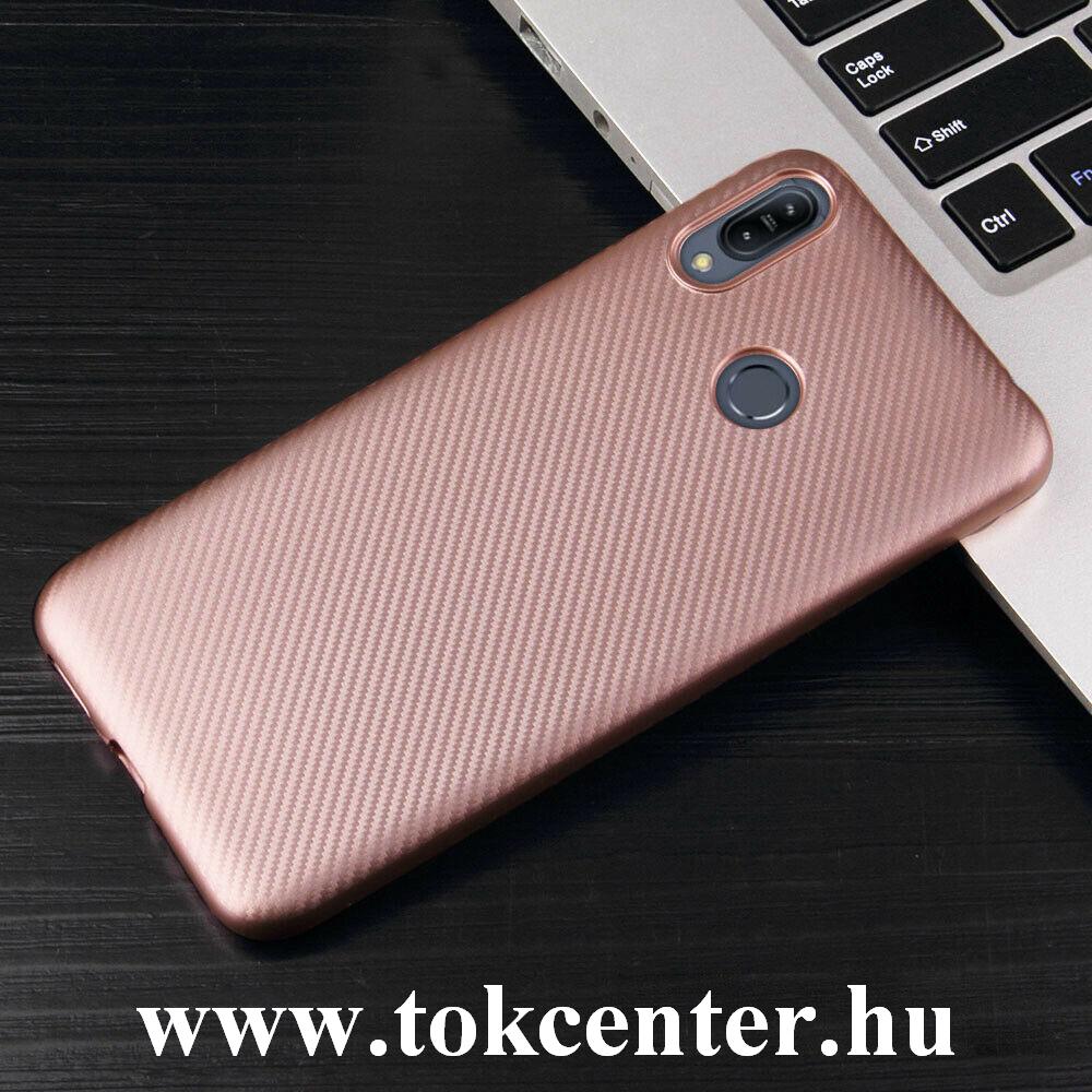 Samsung Galaxy A70 (SM-A705F) Szilikon telefonvédő (karbon minta) ROZÉARANY