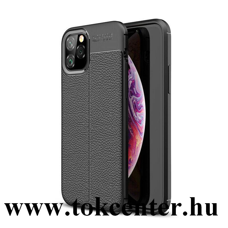 Apple iPhone 11 Szilikon telefonvédő (közepesen ütésálló, bőr hatású, varrás minta) FEKETE