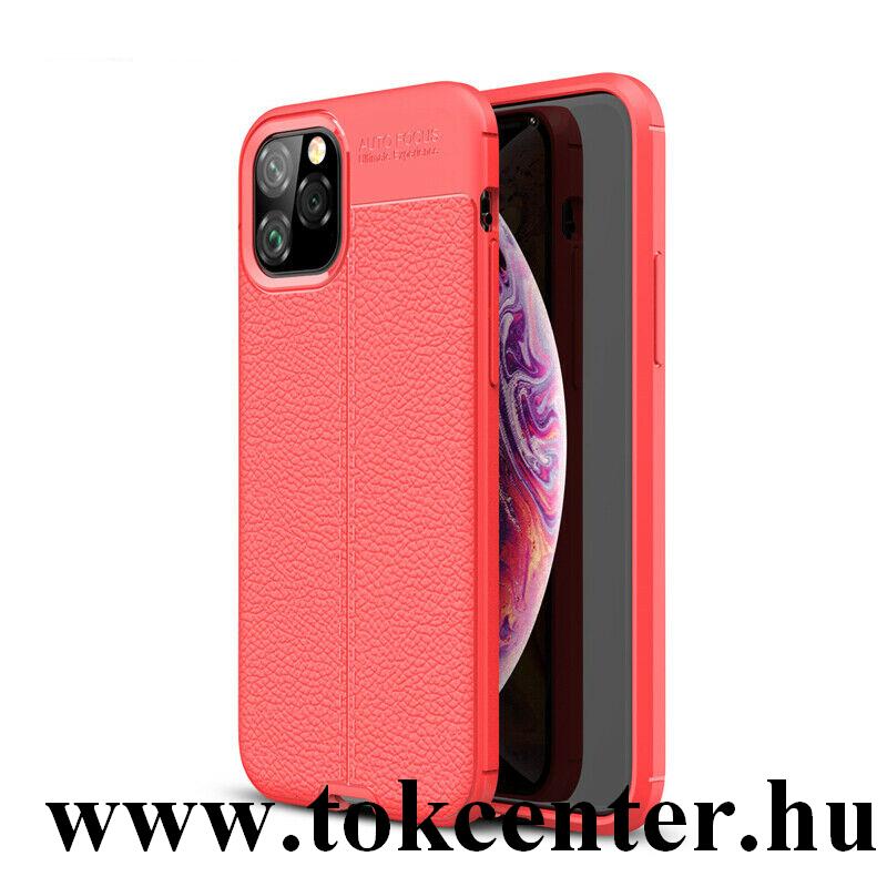 Apple iPhone 11 Pro Max Szilikon telefonvédő (közepesen ütésálló, bőr hatású, varrás minta) PIROS