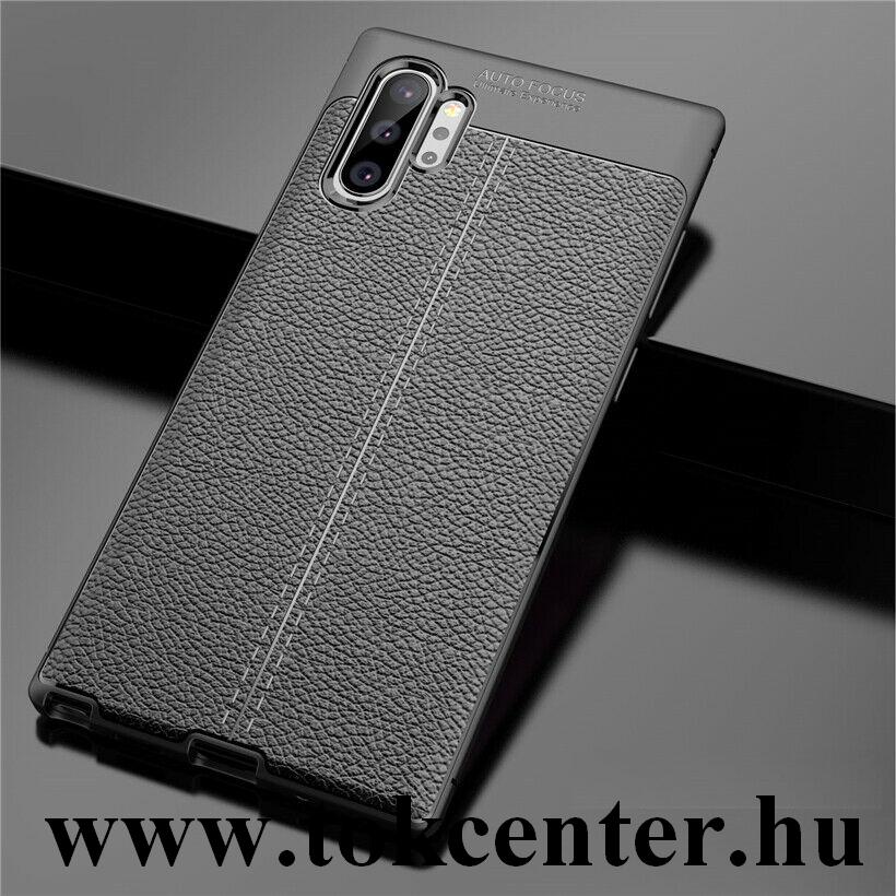 Samsung Galaxy Note 10 Plus (SM-N975F) Szilikon telefonvédő (közepesen ütésálló, bőr hatású, varrás minta) FEKETE