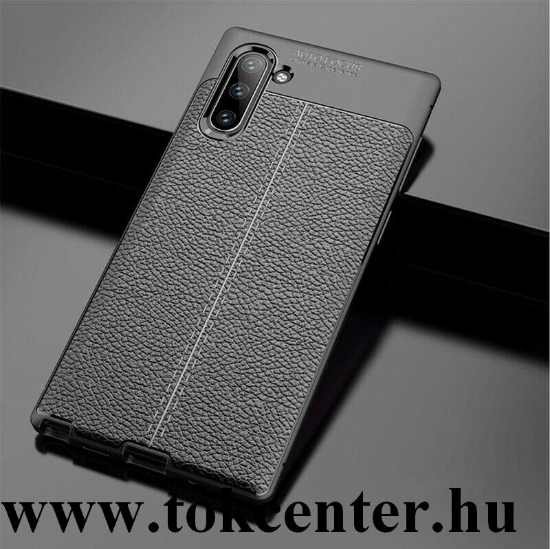 Samsung Galaxy Note 10 (SM-N970F) Szilikon telefonvédő (közepesen ütésálló, bőr hatású, varrás minta) FEKETE